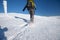 Snowshoeing in Carpathian mountains in wintertime