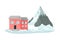 Snowslide Approaching Residential House Standing Nearby Vector Illustration