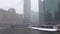 Snowstorm in Chicago on foggy day, overlooking Chicago River