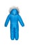 Snowsuit, Children`s winter clothes for walking with fur hood blue electric color, back view