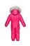 Snowsuit, Children`s winter clothes for walking with fur hood pink color, back view