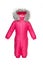 Snowsuit, Children`s winter clothes for walking with fur hood pink color, front view