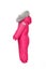 Snowsuit, Children`s winter clothes for walking with fur hood pink color, side view