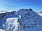Snowy alpine mountain peak Le Sommet des Diablerets located in the mountain massif Les Diablerets Rochers or Scex de Champ