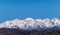 Snowy Andes mountains, as seen from Potrerillos, Mendoza, Argentina, in a sunny, bright winter day