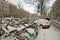 Snowy bikes in Amsterdam the Netherlands