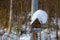 Snowy bird house, Winter landsacape on the countryside
