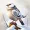 Snowy bird in the winter forest. 3d rendering, 3d illustration. AI generated