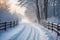 Snowy blizzard on a countrside path in a winter time