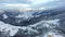 Snowy Carpathians in winter. Dawn in the mountains with snowy trees