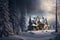 snowy castle winter freeze snow fantasy mountain home frozen world illustration