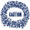 Snowy CAUTION text in snowflake frame.