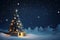 Snowy Christmas tree with gifts on a magical night winter background. Generative AI