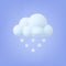 Snowy cloud 3d weather icon. Snowfall, snowflakes falling down. Winter snow, plasticine imitation nature vector graphic