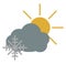 Snowy cloud with sun, icon