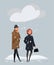 Snowy cold weather flat vector illustration