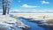 Snowy Creek In Anime Art Style: Hyper-detailed Painting Of Expansive Prairie