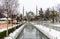 Snowy day in Sultanahmet Square and Blue Mosque. Istanbul, Turkey