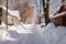 snowy driveway before and after shoveling