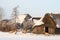 Snowy Dutch polder landscape with a sheep fold, Soest, Netherlands