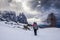 snowy early winter landscape in Alpe di Siusi. Dolomites, Italy - winter holidays destination