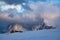 snowy early winter landscape in Alpe di Siusi. Dolomites, Italy - winter holidays destination