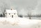 snowy evening at a cozy cottage in a tranquil winter landscape, where warmth and serenity embrace the surroundings