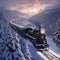 Snowy express Steam train glides through a serene snowy setting