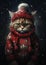 Snowy Feline Fashion: A Portrait of an Angry Kitten in a Red Swe