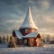 Snowy Festivity: Christmas-Themed House with Crisp Roof Amid Winter Wonderland