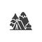 Snowy forest and camping tent vector icon