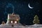 Snowy gingerbread cottage with stars