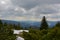 Snowy Gloomy Mountain landscape with Scrub Pines, Giant Mountains, Czech Republic, Europe