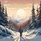 Snowy Hiking Adventure: A Colorful Cartoon Man In Tranquil Landscapes