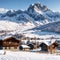 Snowy hills of Alpe di Siusi village. Bright winter landscape of Dolomite Alps. Attractive outdoor scene of ski