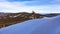 Snowy hilly landscape view from above with snowdrift in the foreground, Jeseniky