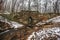 Snowy Historic Poinsett Bridge and Stream near Greenville South