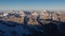 Snowy-ice peaks of the Caucasus from the slopes of Mount Elbrus in the morning