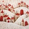 Snowy idyllic little town with cute houses and red Elements