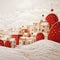 Snowy idyllic little town with cute houses and red Elements