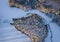 Snowy island with walking bridges