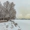 Snowy January morning in Nevsky forest Park. The Bank of the riv