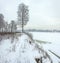 Snowy January morning in Nevsky forest Park. The Bank of the riv