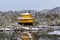 Snowy Kinkaku-ji Temple in winter. Famous tourist attraction in Kyoto, Japan. The Golden Pavilion Snow landscape.