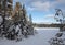 Snowy lake in Algonquin Park trail in January