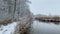 Snowy lake in winter.  Water reflection