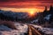 Snowy landscape amidst twilight glow, sunrise and sunset wallpaper