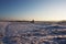 Snowy landscape and blue sky on a cold winter morning