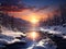 snowy landscape with mysterious sunset tight
