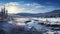 Snowy Landscape With River Digital Painting Wallpaper